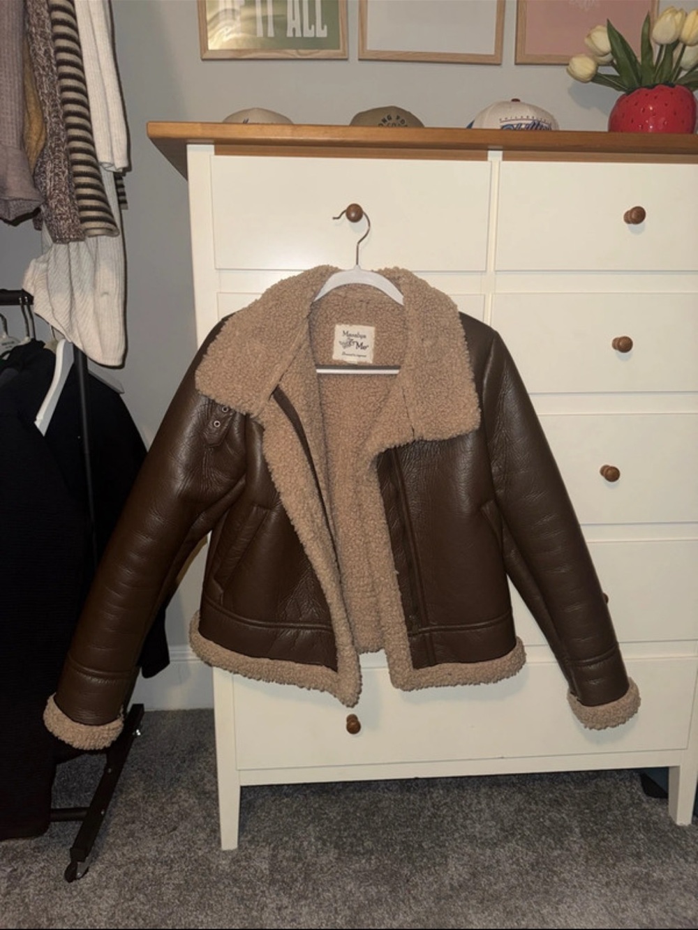 Maralyn & Me Brown Faux Leather Teddy Lined Jacket
